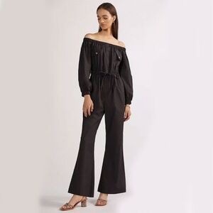 ANTHROPOLOGY OFF SHOULDER BELTED JUMPSUIT